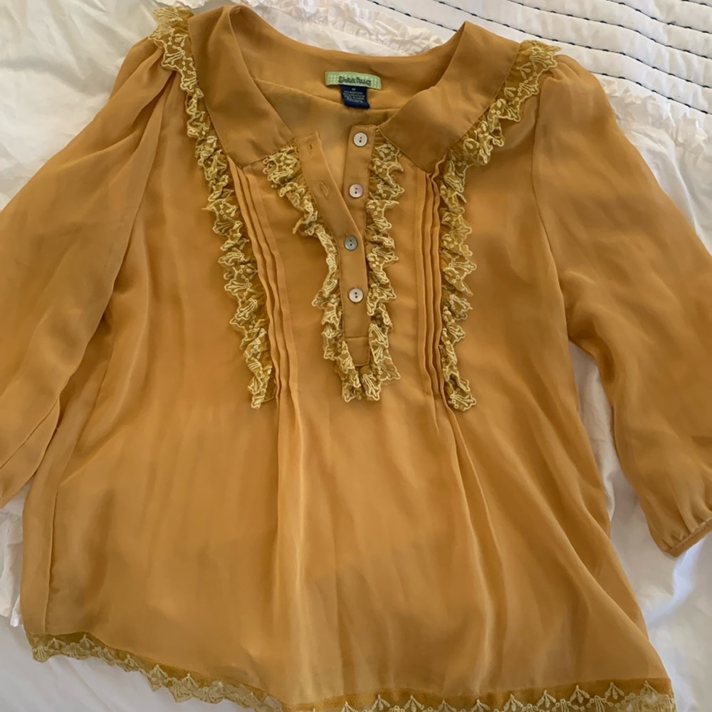 Free Hug Mustard Boho Lace Blouse Medium